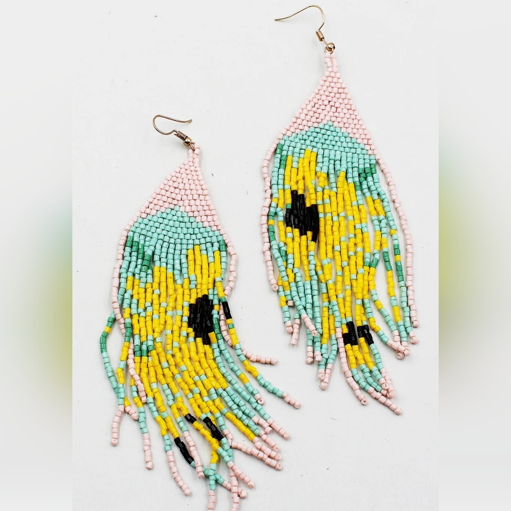 MULTI COLOR BEADED FRINGE EARRINGS